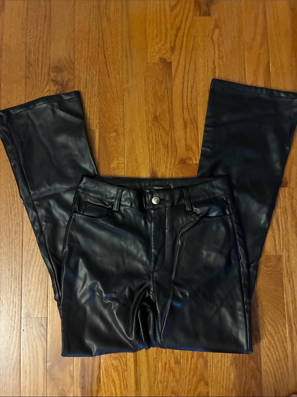 NWOT Forever 21 Black Faux Leather Flare Jeans